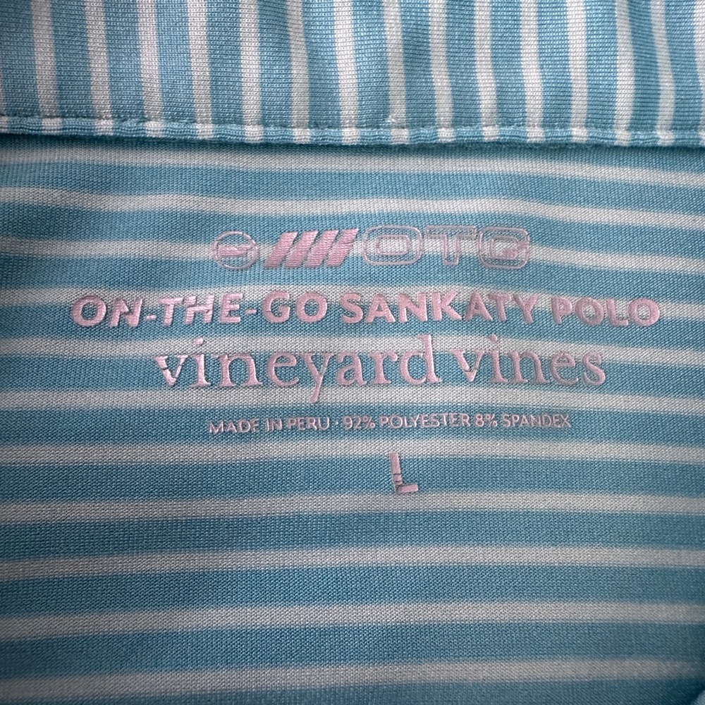 Vineyard Vines Mens L On-The-Go Sankaty Polo Shirt Teal Aqua Striped Performance - Picture 7 of 11